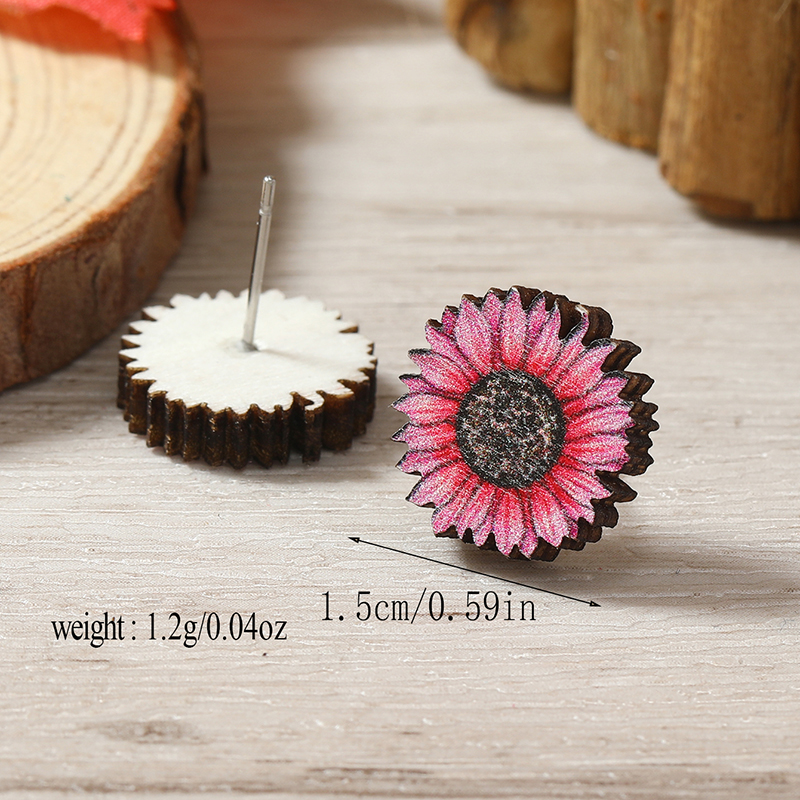 1 Pair Cute Heart Shape Flower Umbrella Painted Plating Wood Silver Plated Ear Studs display picture 157
