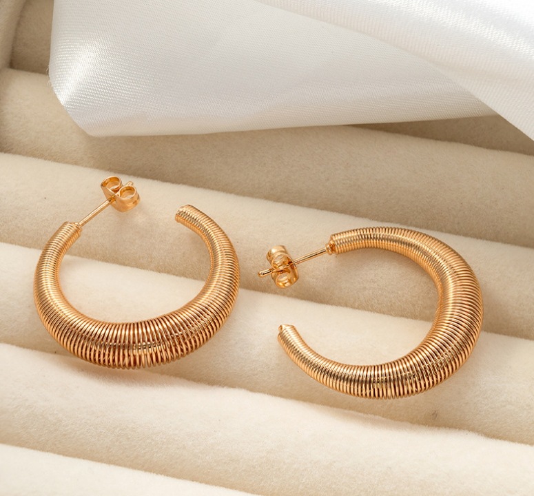 1 Paire Style Simple Style Classique Couleur Unie Placage Acier Au Titane Plaqué Or 18k Boucles D'oreilles display picture 9