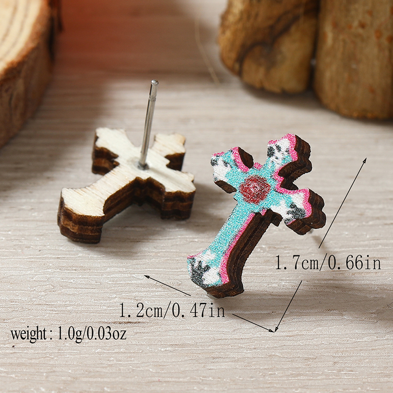 1 Pair Cute Heart Shape Flower Umbrella Painted Plating Wood Silver Plated Ear Studs display picture 103