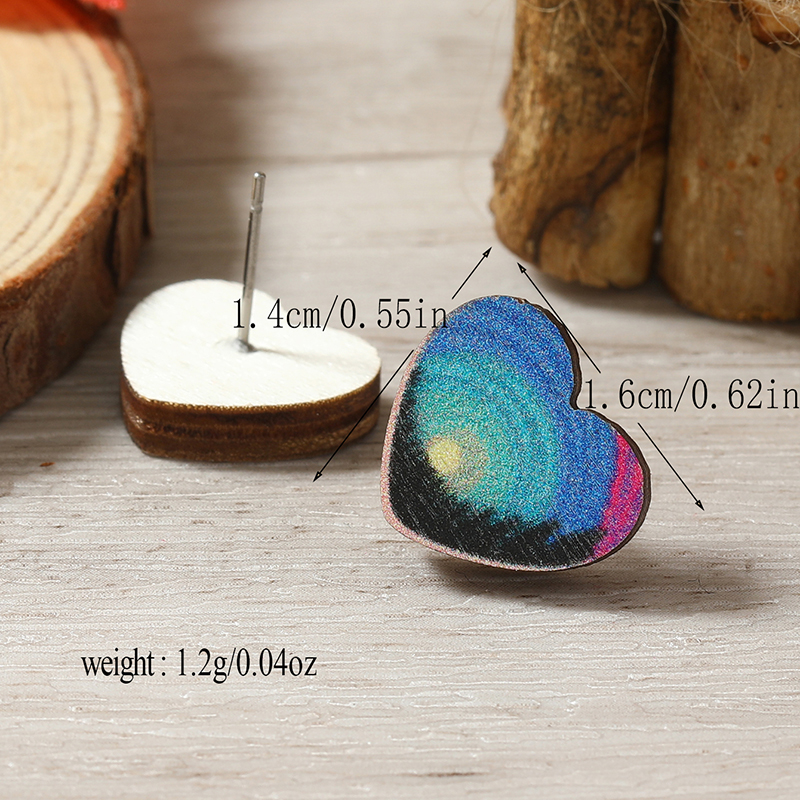 1 Pair Cute Heart Shape Flower Umbrella Painted Plating Wood Silver Plated Ear Studs display picture 104