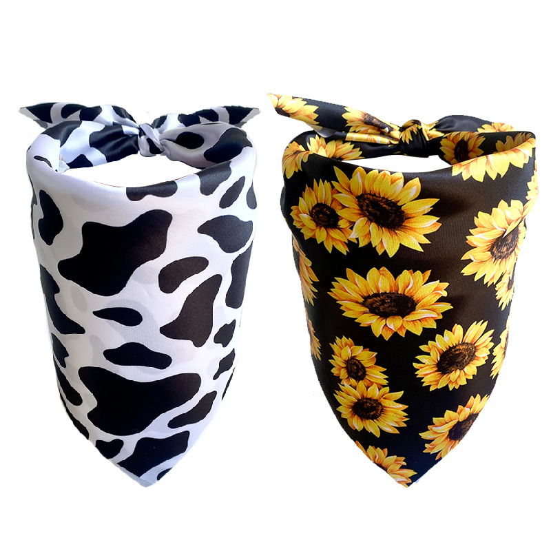 Cute Satin Cloth Sunflower Cow Pattern Pet Scarf display picture 2