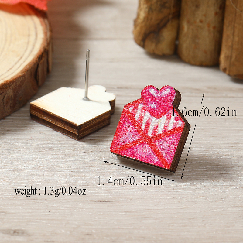 1 Pair Cute Heart Shape Flower Umbrella Painted Plating Wood Silver Plated Ear Studs display picture 96