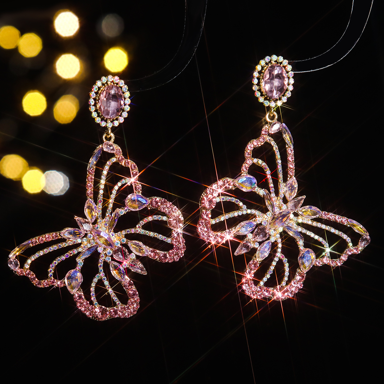 1 Pair Shiny Butterfly Inlay Alloy Rhinestones Zircon Drop Earrings display picture 5
