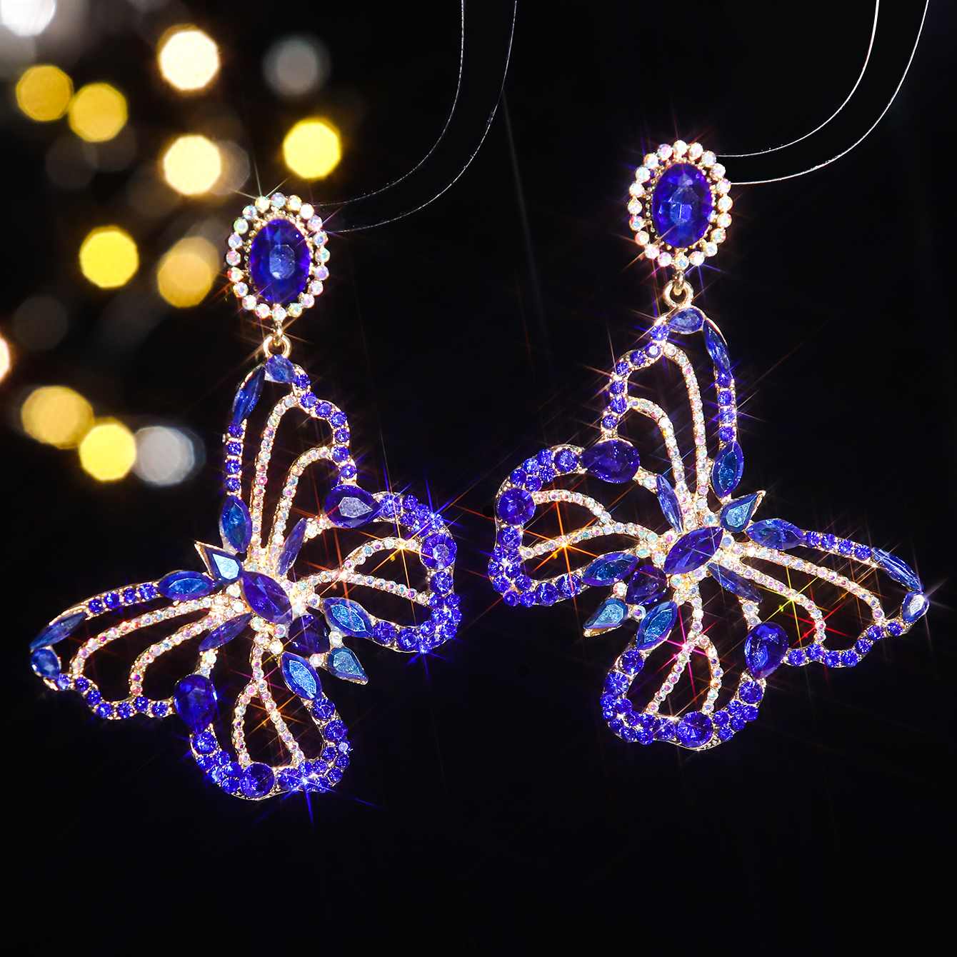 1 Pair Shiny Butterfly Inlay Alloy Rhinestones Zircon Drop Earrings display picture 3