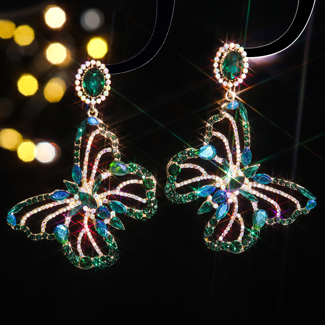 1 Pair Shiny Butterfly Inlay Alloy Rhinestones Zircon Drop Earrings display picture 4