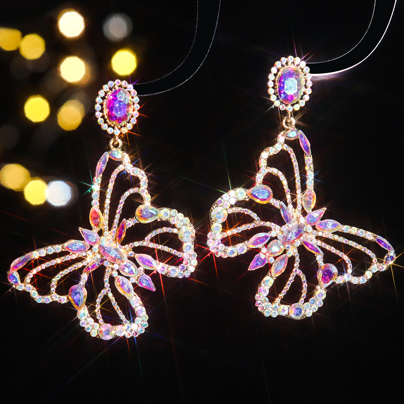 1 Pair Shiny Butterfly Inlay Alloy Rhinestones Zircon Drop Earrings display picture 8