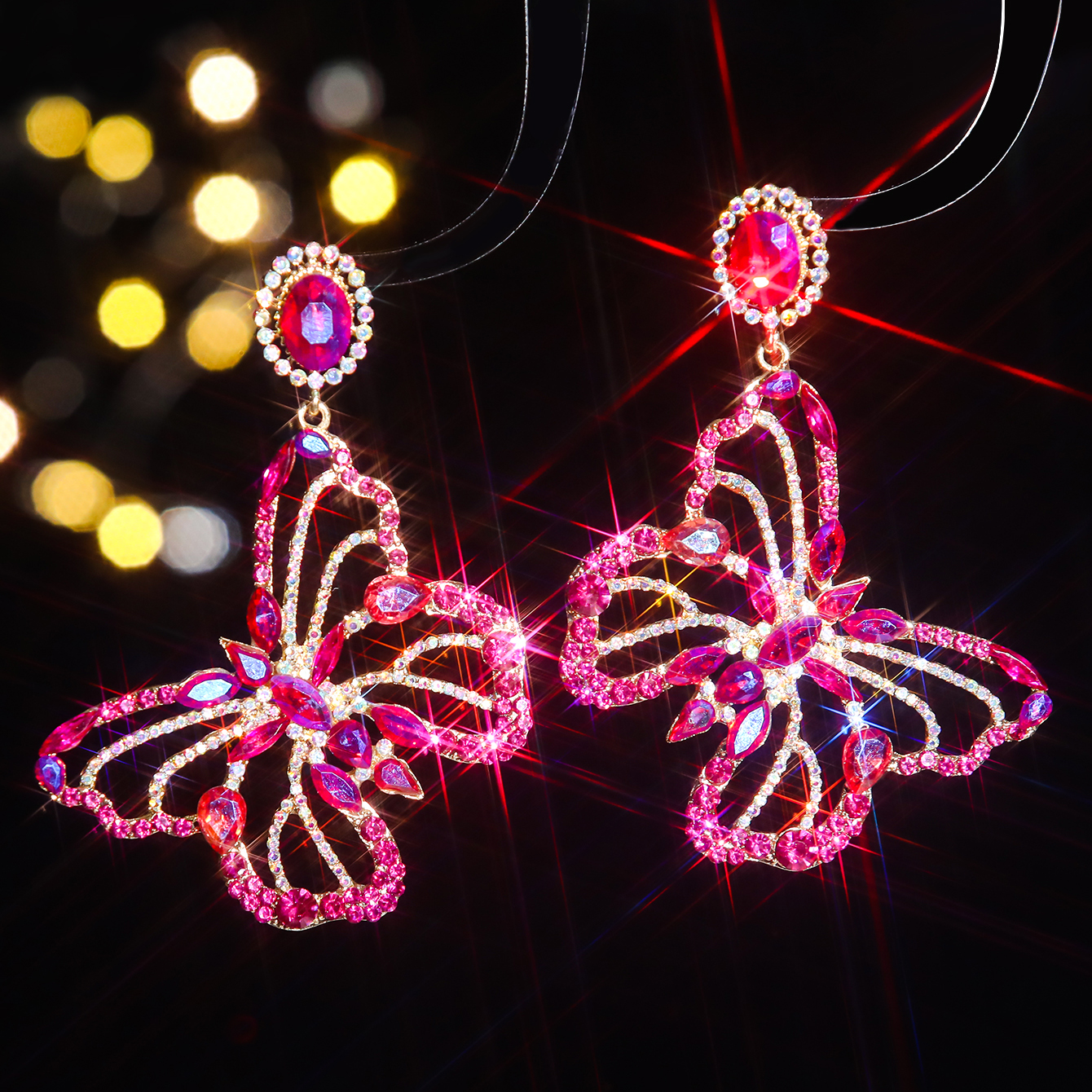 1 Pair Shiny Butterfly Inlay Alloy Rhinestones Zircon Drop Earrings display picture 7