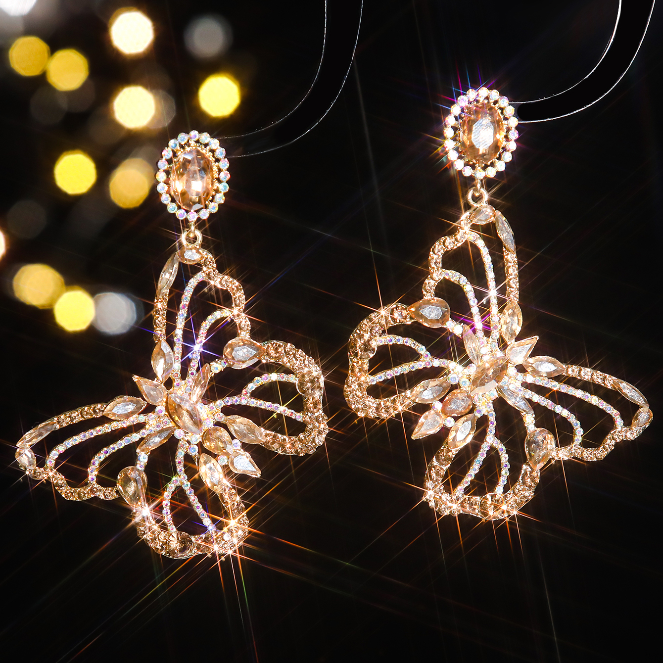 1 Pair Shiny Butterfly Inlay Alloy Rhinestones Zircon Drop Earrings display picture 6