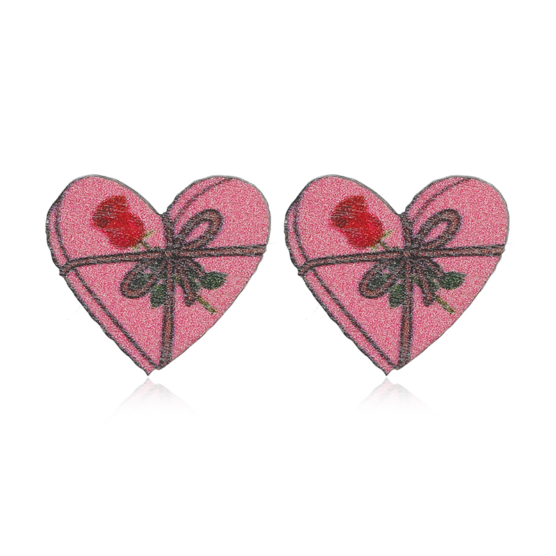 1 Pair Cute Heart Shape Flower Umbrella Painted Plating Wood Silver Plated Ear Studs display picture 4