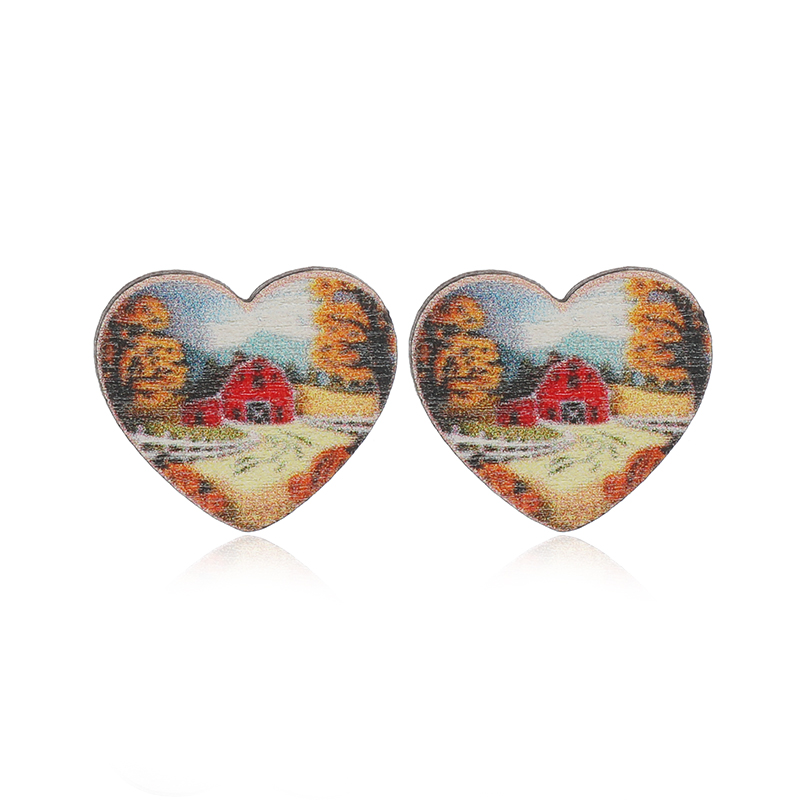 1 Pair Cute Heart Shape Flower Umbrella Painted Plating Wood Silver Plated Ear Studs display picture 12