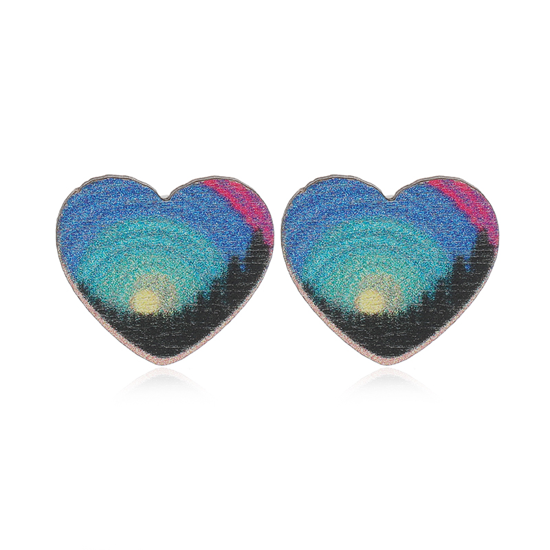 1 Pair Cute Heart Shape Flower Umbrella Painted Plating Wood Silver Plated Ear Studs display picture 20
