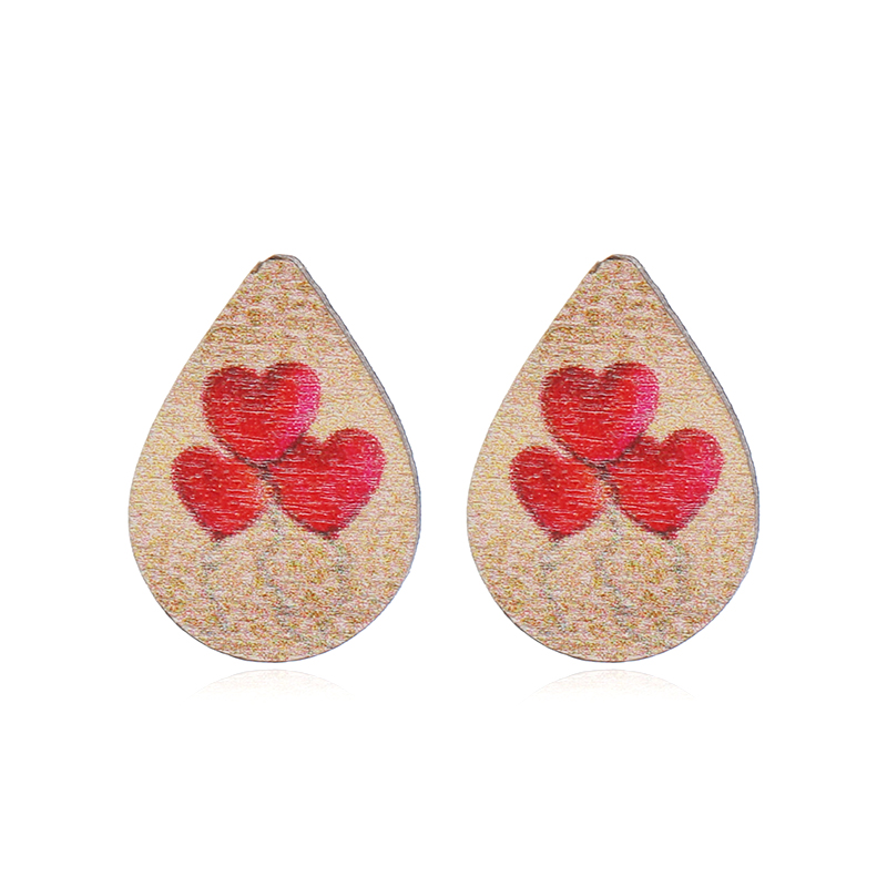 1 Pair Cute Heart Shape Flower Umbrella Painted Plating Wood Silver Plated Ear Studs display picture 21