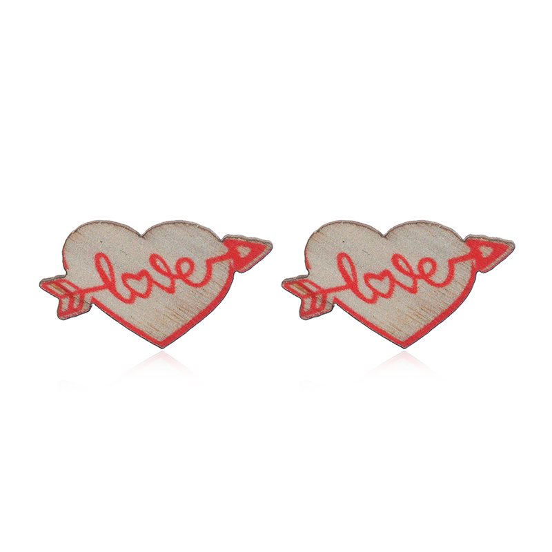 1 Pair Cute Heart Shape Flower Umbrella Painted Plating Wood Silver Plated Ear Studs display picture 31