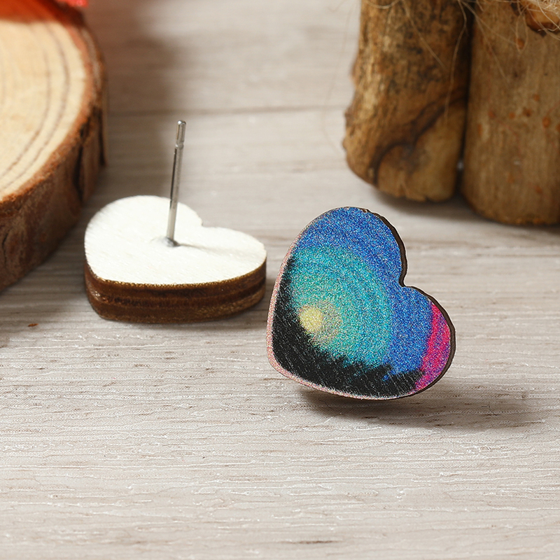 1 Pair Cute Heart Shape Flower Umbrella Painted Plating Wood Silver Plated Ear Studs display picture 94