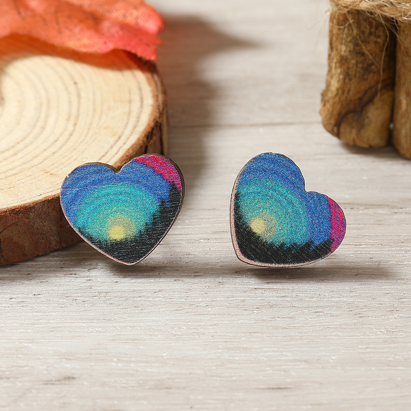 1 Pair Cute Heart Shape Flower Umbrella Painted Plating Wood Silver Plated Ear Studs display picture 107