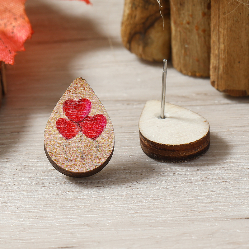 1 Pair Cute Heart Shape Flower Umbrella Painted Plating Wood Silver Plated Ear Studs display picture 108