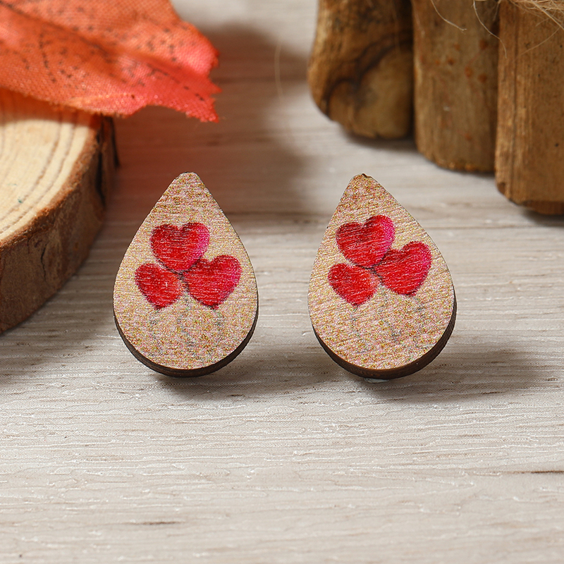 1 Pair Cute Heart Shape Flower Umbrella Painted Plating Wood Silver Plated Ear Studs display picture 124