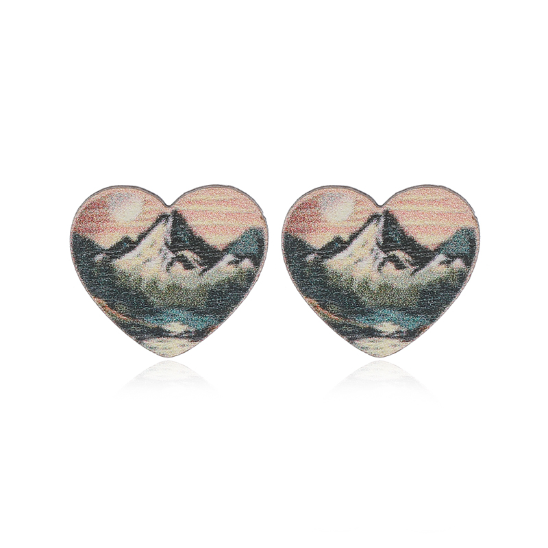 1 Pair Cute Heart Shape Flower Umbrella Painted Plating Wood Silver Plated Ear Studs display picture 132