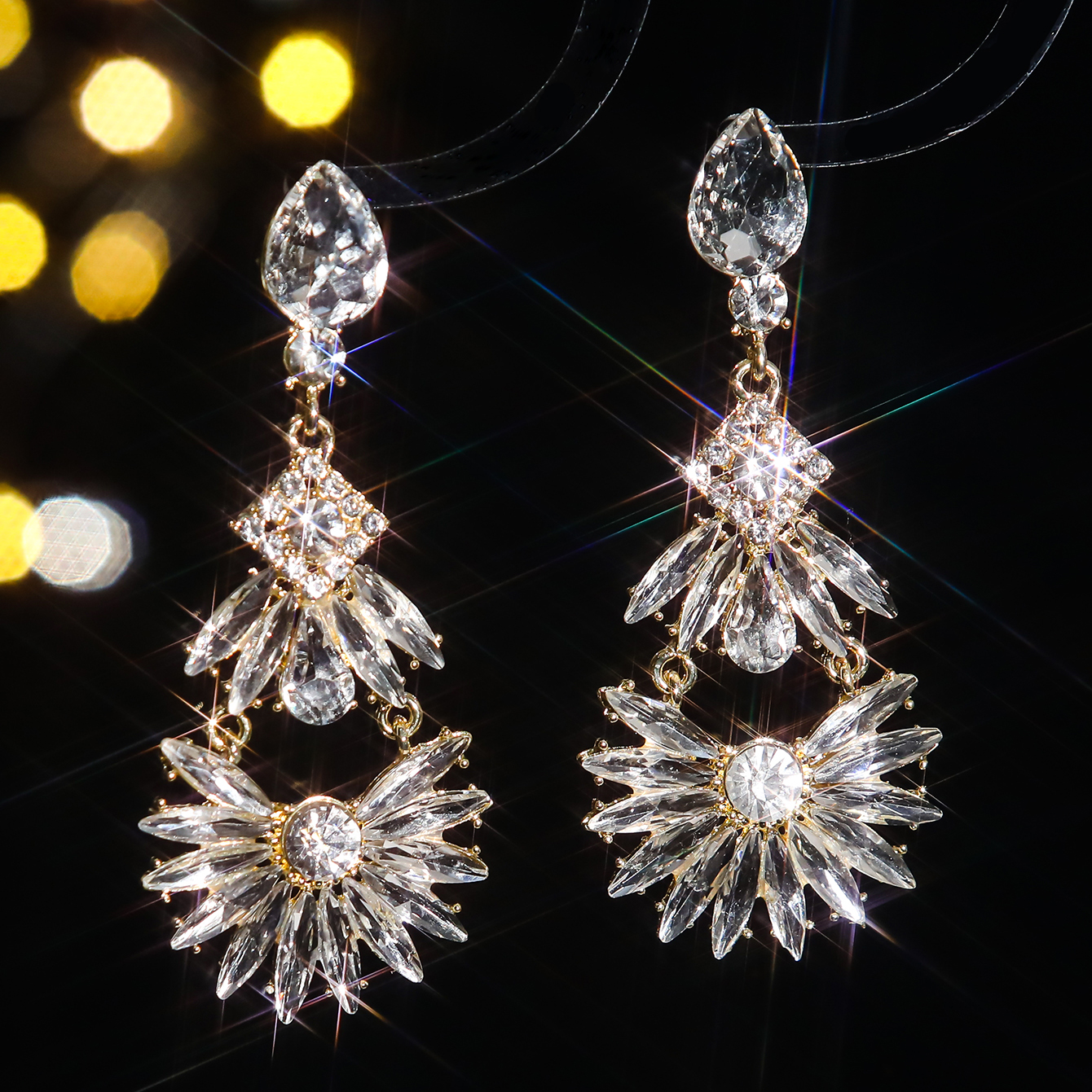 1 Pair Luxurious Shiny Geometric Plating Inlay Alloy Rhinestones Zircon Drop Earrings display picture 8