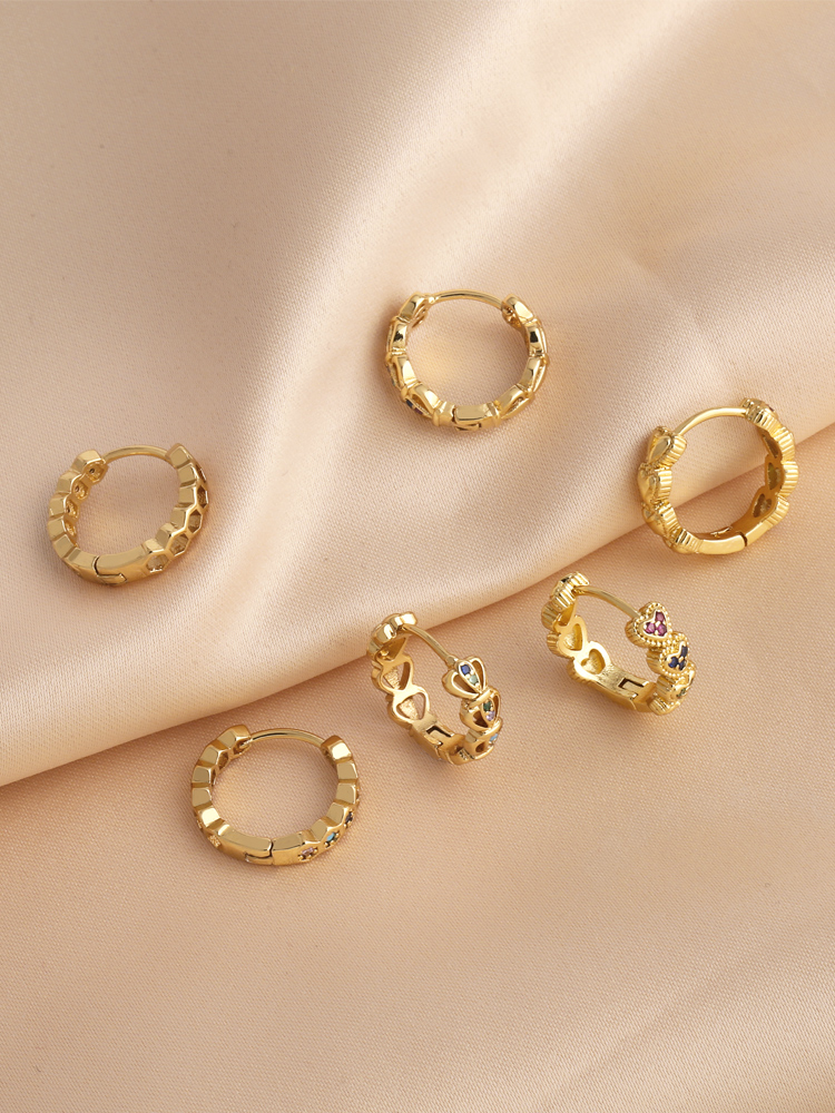 1 Paar Einfacher Stil Herzform Inlay Kupfer Zirkon 18 Karat Vergoldet Reif Ohrringe display picture 3