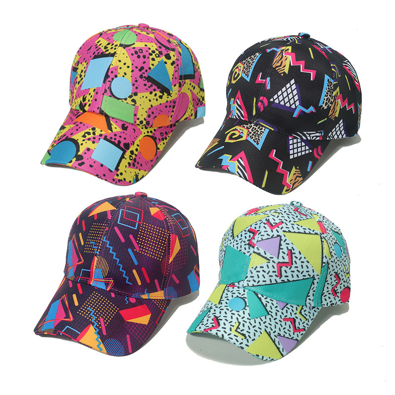 Unisex Vintage Style Geometric Color Block Printing Curved Eaves Baseball Cap display picture 1