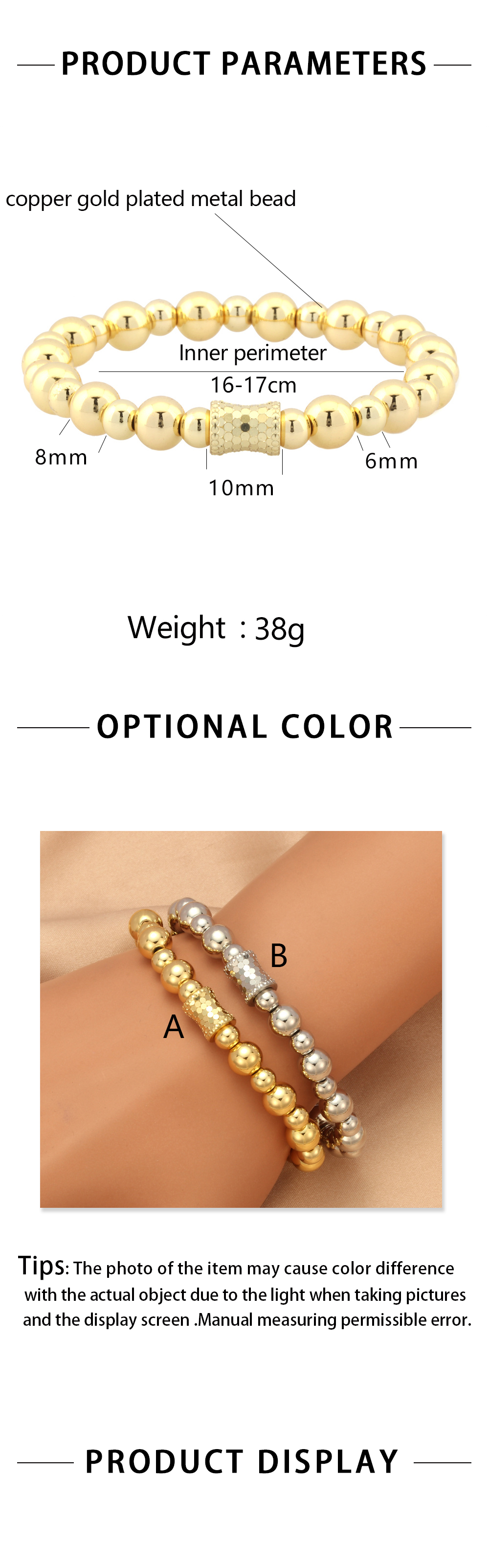 Simple Style Round Solid Color Copper Beaded Handmade Plating 18k Gold Plated Bracelets display picture 1