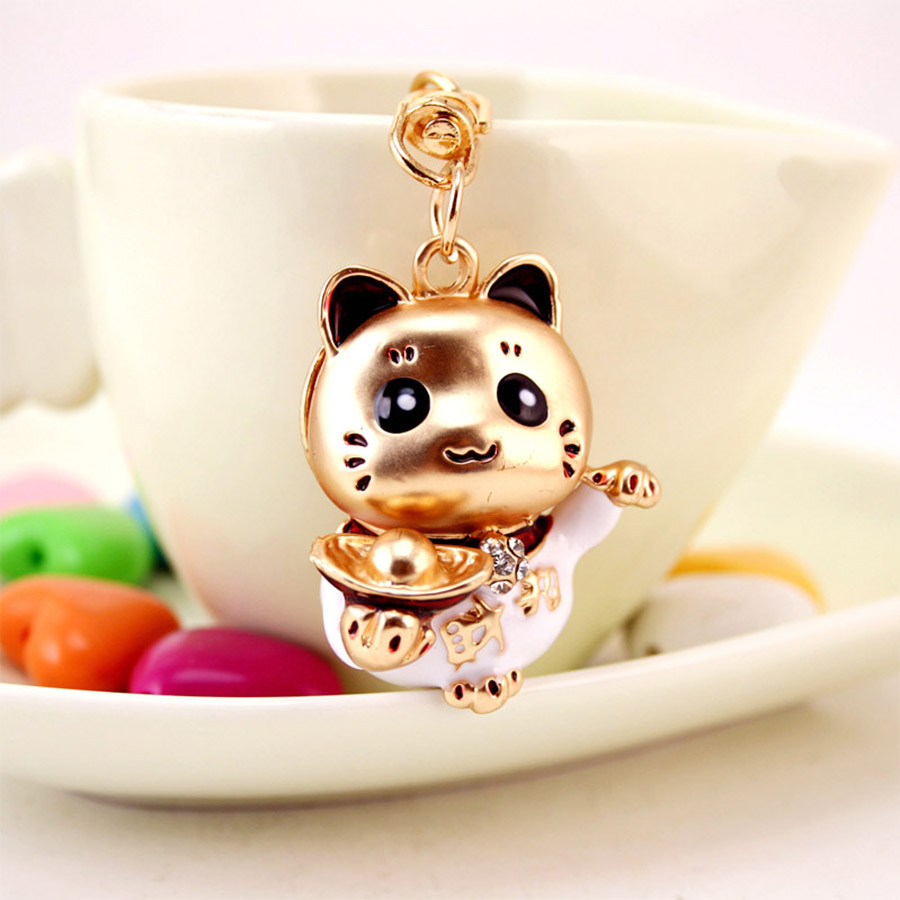 Cute Cat Alloy Inlaid Zircon Women's Bag Pendant Keychain display picture 1