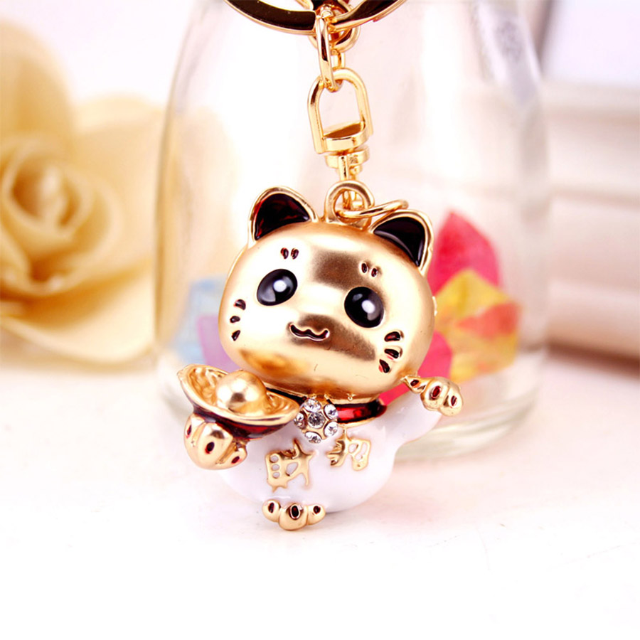 Cute Cat Alloy Inlaid Zircon Women's Bag Pendant Keychain display picture 2