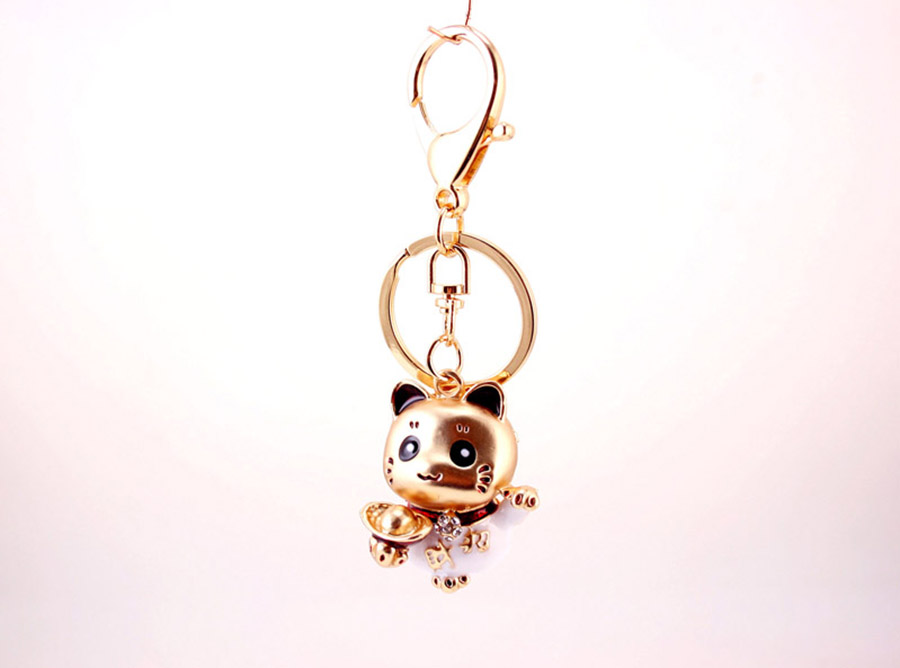 Cute Cat Alloy Inlaid Zircon Women's Bag Pendant Keychain display picture 3