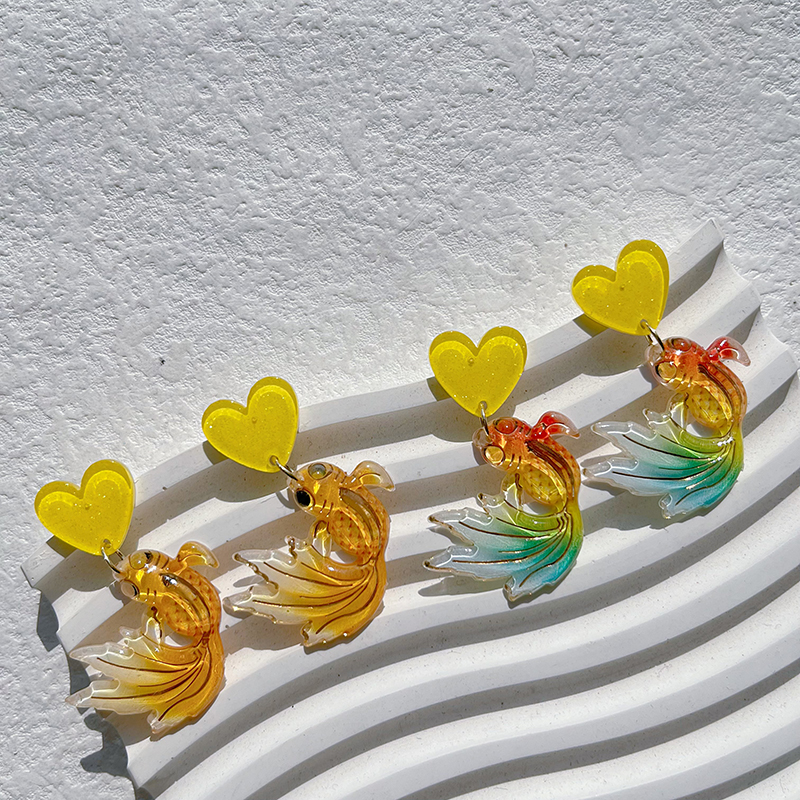 1 Paar Süß Einfacher Stil Herzform Fisch Polieren Überzug Aryl 14 Karat Vergoldet Tropfenohrringe display picture 11