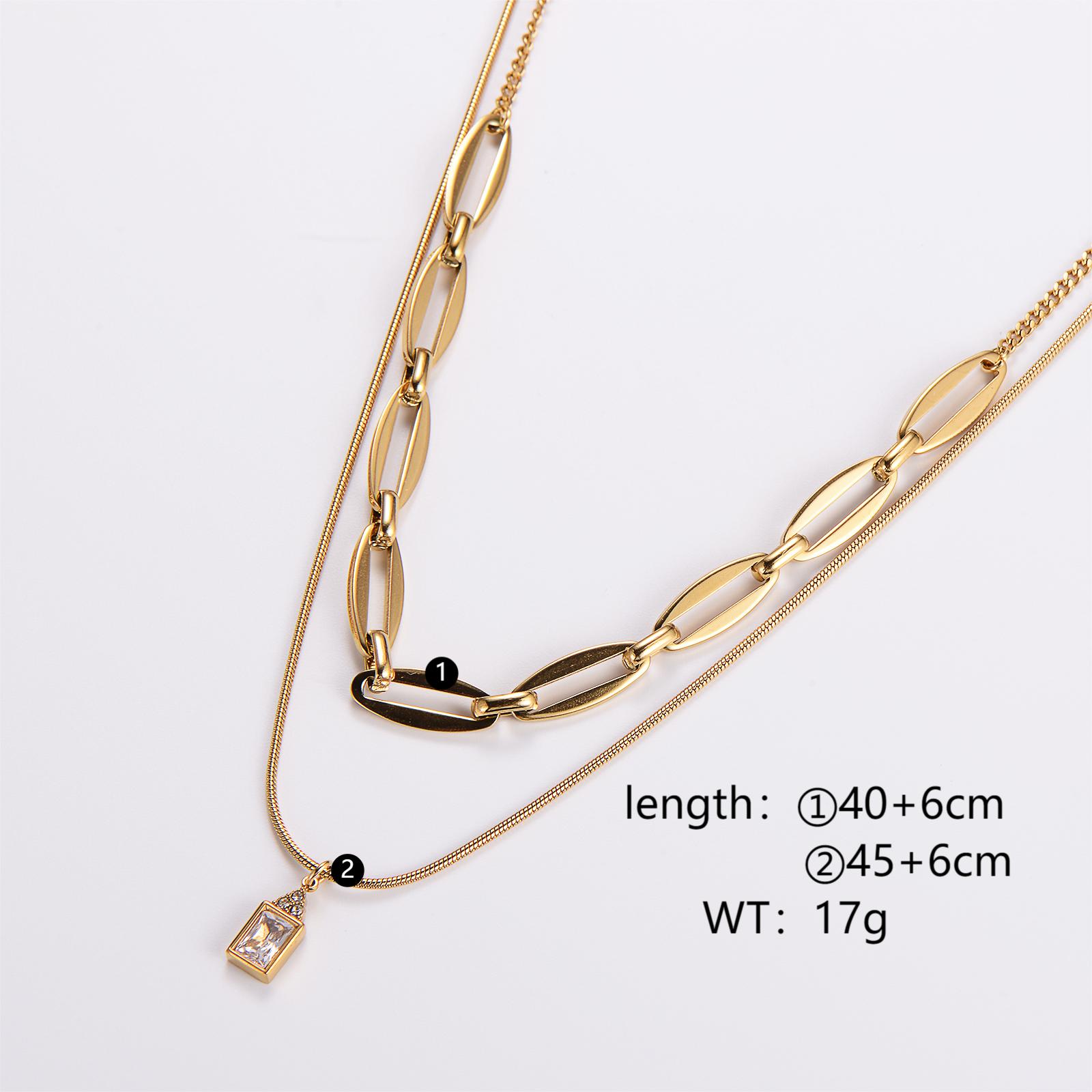 Edelstahl 304 18 Karat Vergoldet Einfacher Stil Überzug Rechteck Strasssteine Doppellagige Halsketten display picture 1