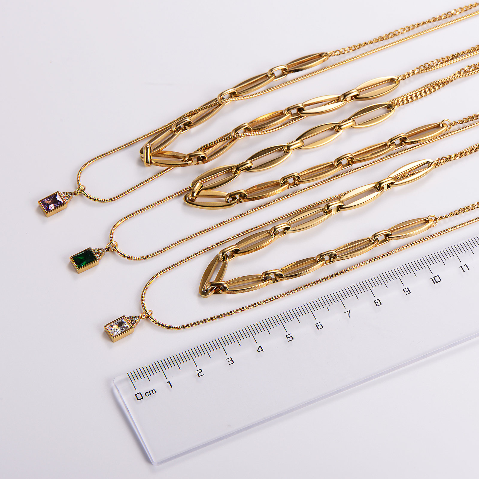 Edelstahl 304 18 Karat Vergoldet Einfacher Stil Überzug Rechteck Strasssteine Doppellagige Halsketten display picture 6