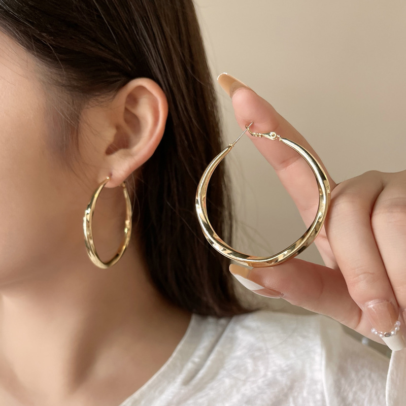1 Pair Simple Style Solid Color Plating Metal Hoop Earrings display picture 1