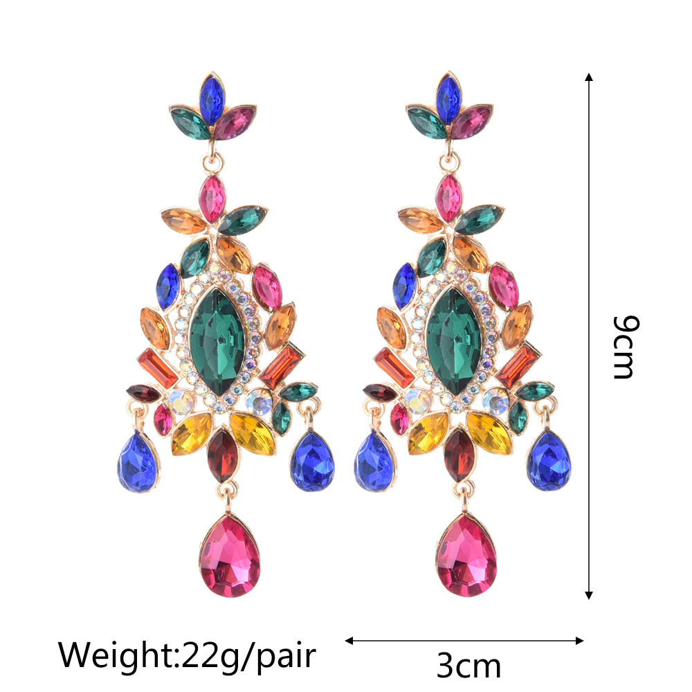 1 Pair Ethnic Style Shiny Water Droplets Flower Tassel Plating Inlay Zinc Alloy Glass Drop Earrings display picture 1