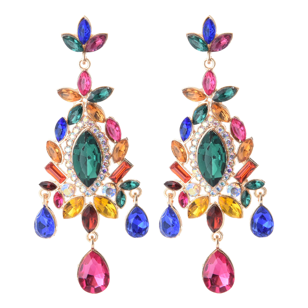 1 Pair Ethnic Style Shiny Water Droplets Flower Tassel Plating Inlay Zinc Alloy Glass Drop Earrings display picture 2