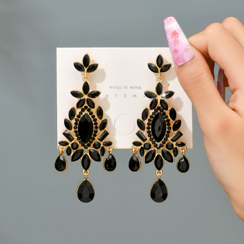 1 Pair Ethnic Style Shiny Water Droplets Flower Tassel Plating Inlay Zinc Alloy Glass Drop Earrings display picture 7