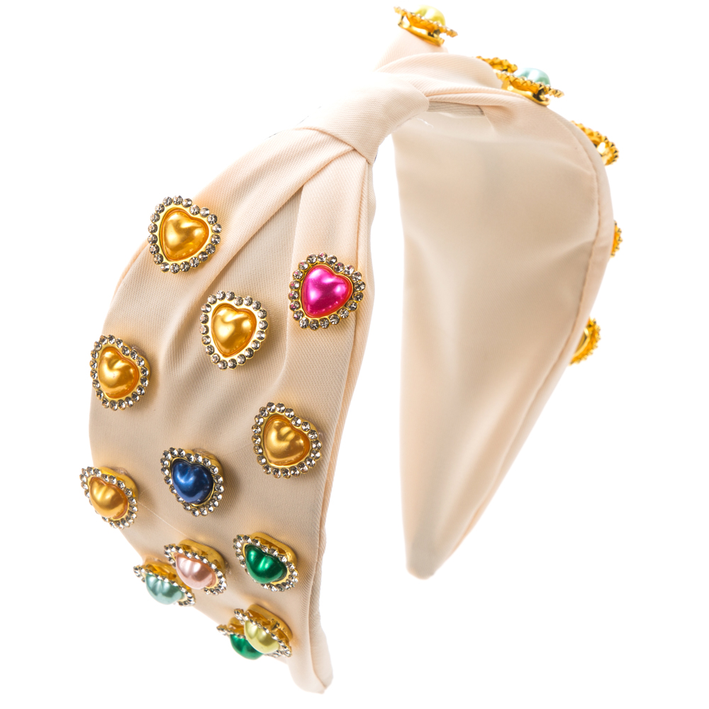Women's Elegant Classic Style Heart Shape Cloth Inlay Rhinestones Pearl Hair Band display picture 8