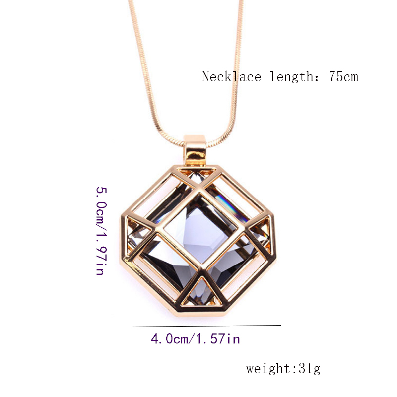 Elegant Rhombus Alloy Copper Inlay Rhinestones Women's Sweater Chain Long Necklace display picture 1