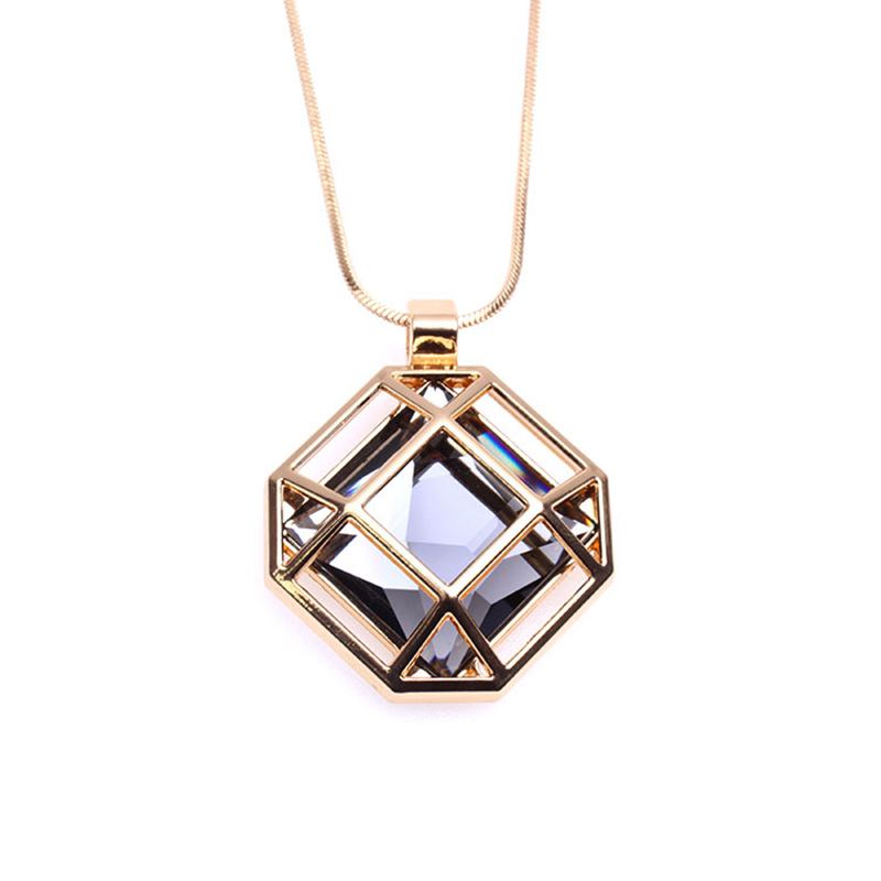 Elegant Rhombus Alloy Copper Inlay Rhinestones Women's Sweater Chain Long Necklace display picture 3