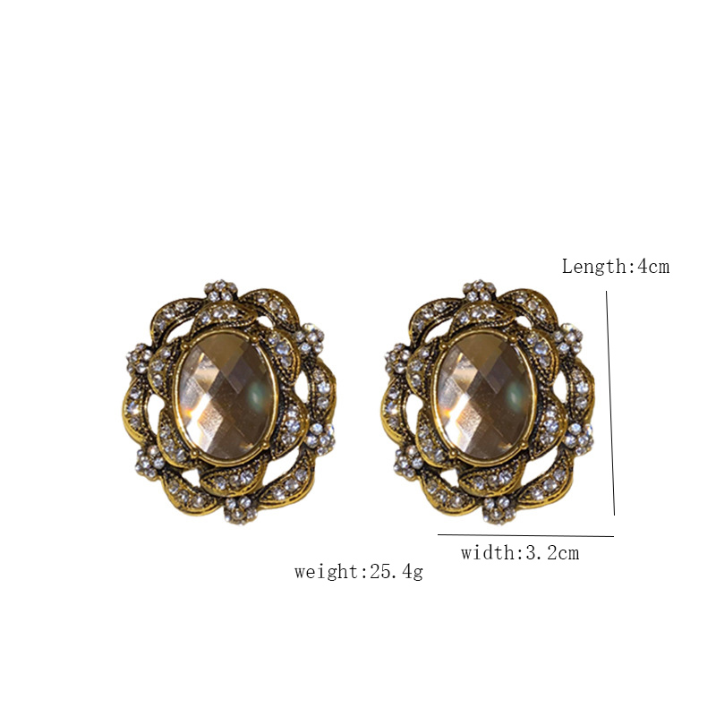 1 Pair Exaggerated Shiny Oval Hollow Out Inlay Alloy Artificial Gemstones Rhinestones Ear Studs display picture 4