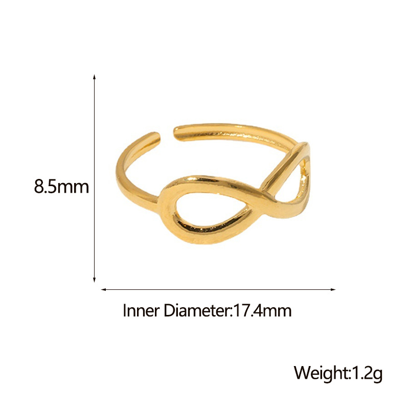 Edelstahl 304 18 Karat Vergoldet Süss Einfacher Stil Überzug Aushöhlen Unendlichkeit Offener Ring display picture 1