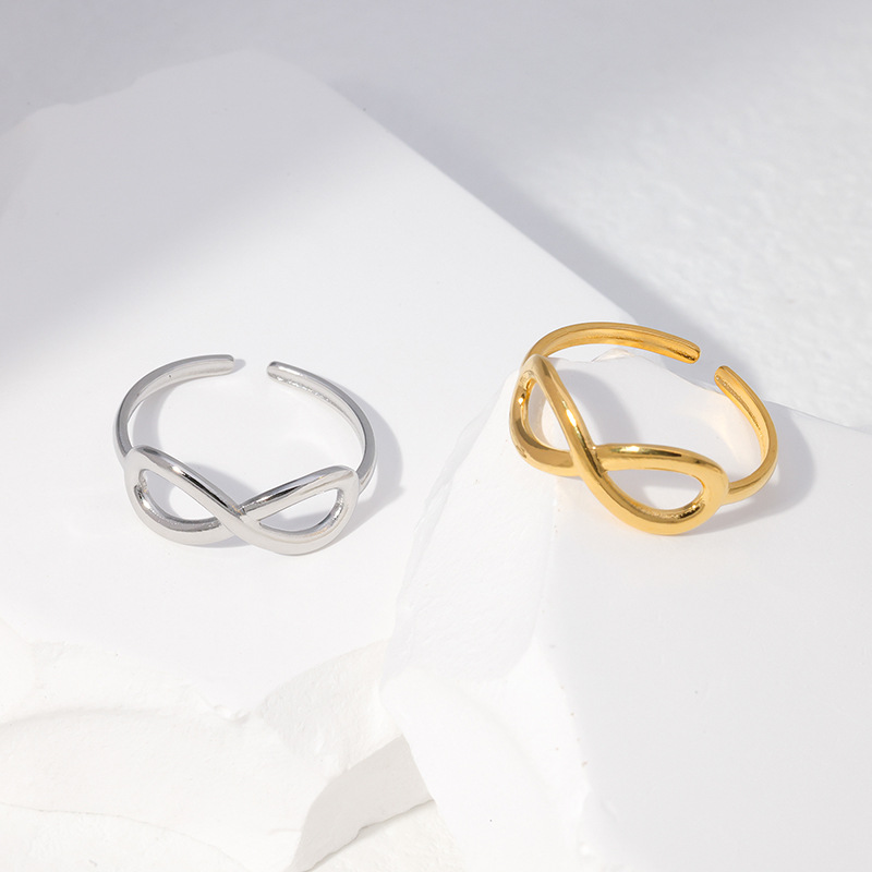 304 Stainless Steel 18K Gold Plated Sweet Simple Style Plating Hollow Out Infinity Open Rings display picture 2