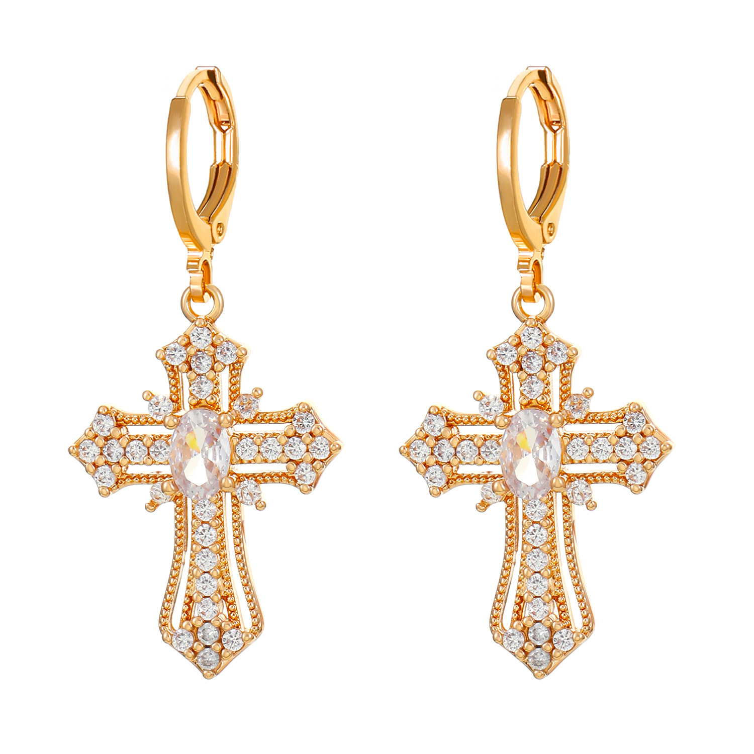 1 Pair Ig Style Classic Style Cross Plating Inlay Copper Zircon White Gold Plated Gold Plated Drop Earrings display picture 3