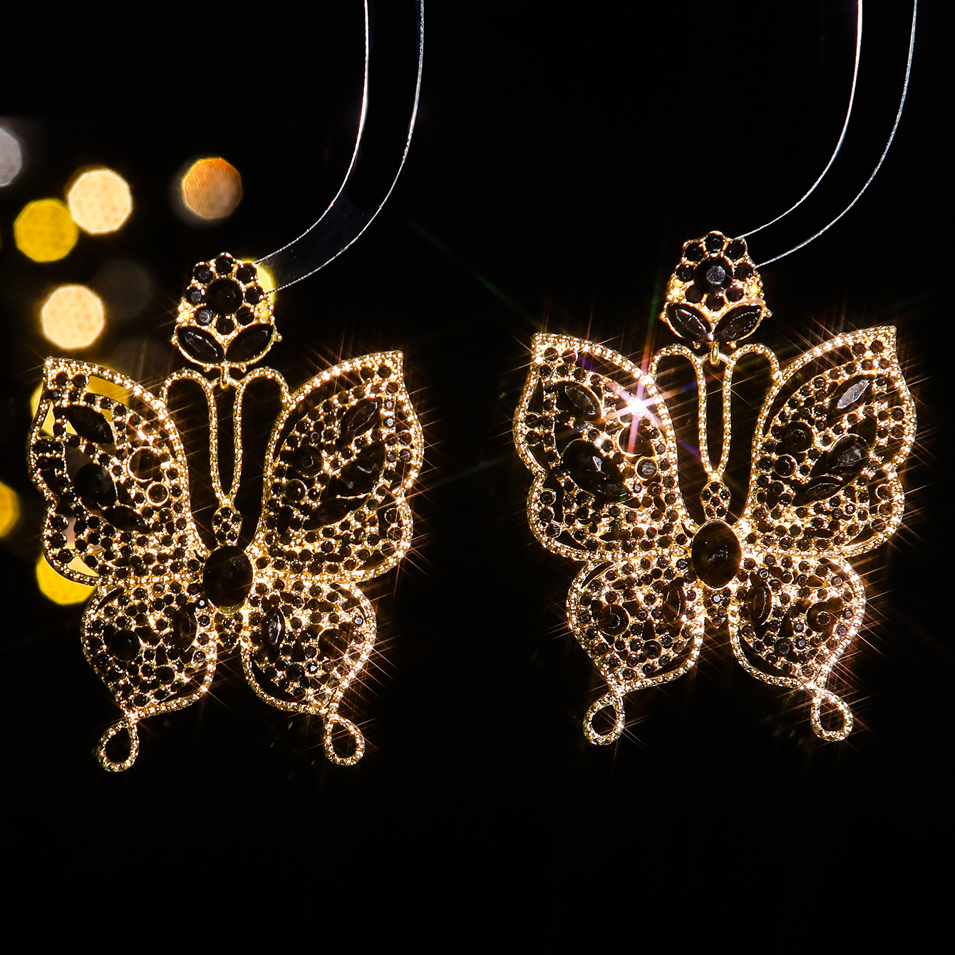 1 Pair Ig Style Exaggerated Butterfly Inlay Alloy Rhinestones Zircon Drop Earrings display picture 4