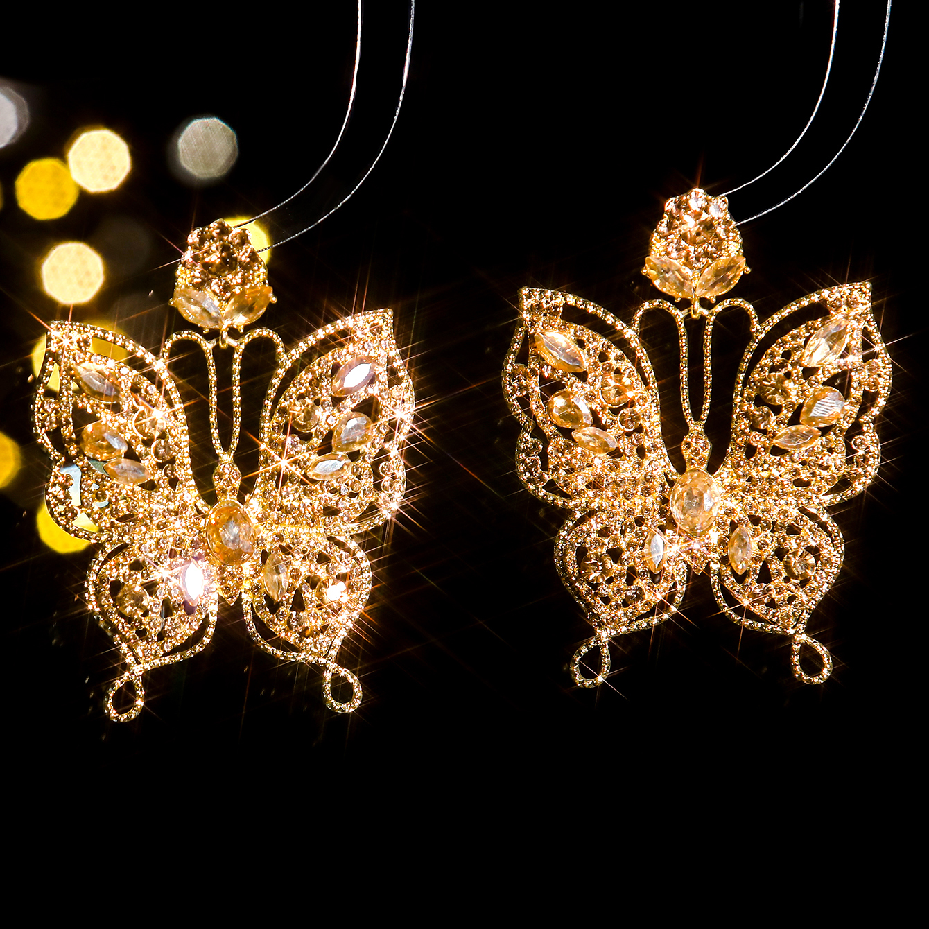 1 Pair Ig Style Exaggerated Butterfly Inlay Alloy Rhinestones Zircon Drop Earrings display picture 6