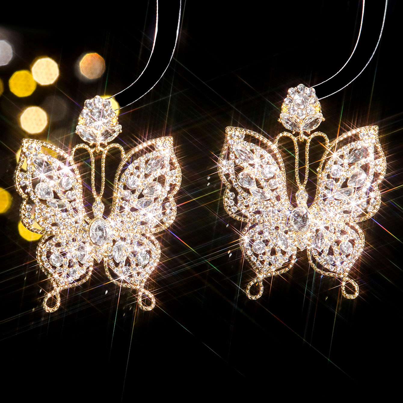 1 Pair Ig Style Exaggerated Butterfly Inlay Alloy Rhinestones Zircon Drop Earrings display picture 8