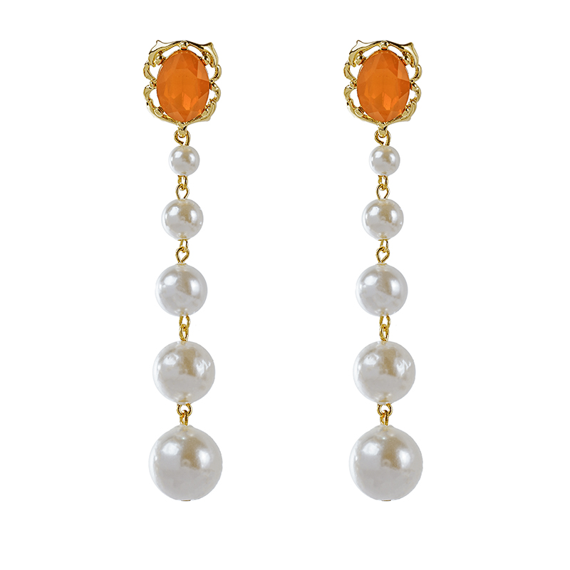 1 Pair Glam Sweet Oval Beaded Plating Inlay Alloy Glass Stone 18k Gold Plated Drop Earrings display picture 1