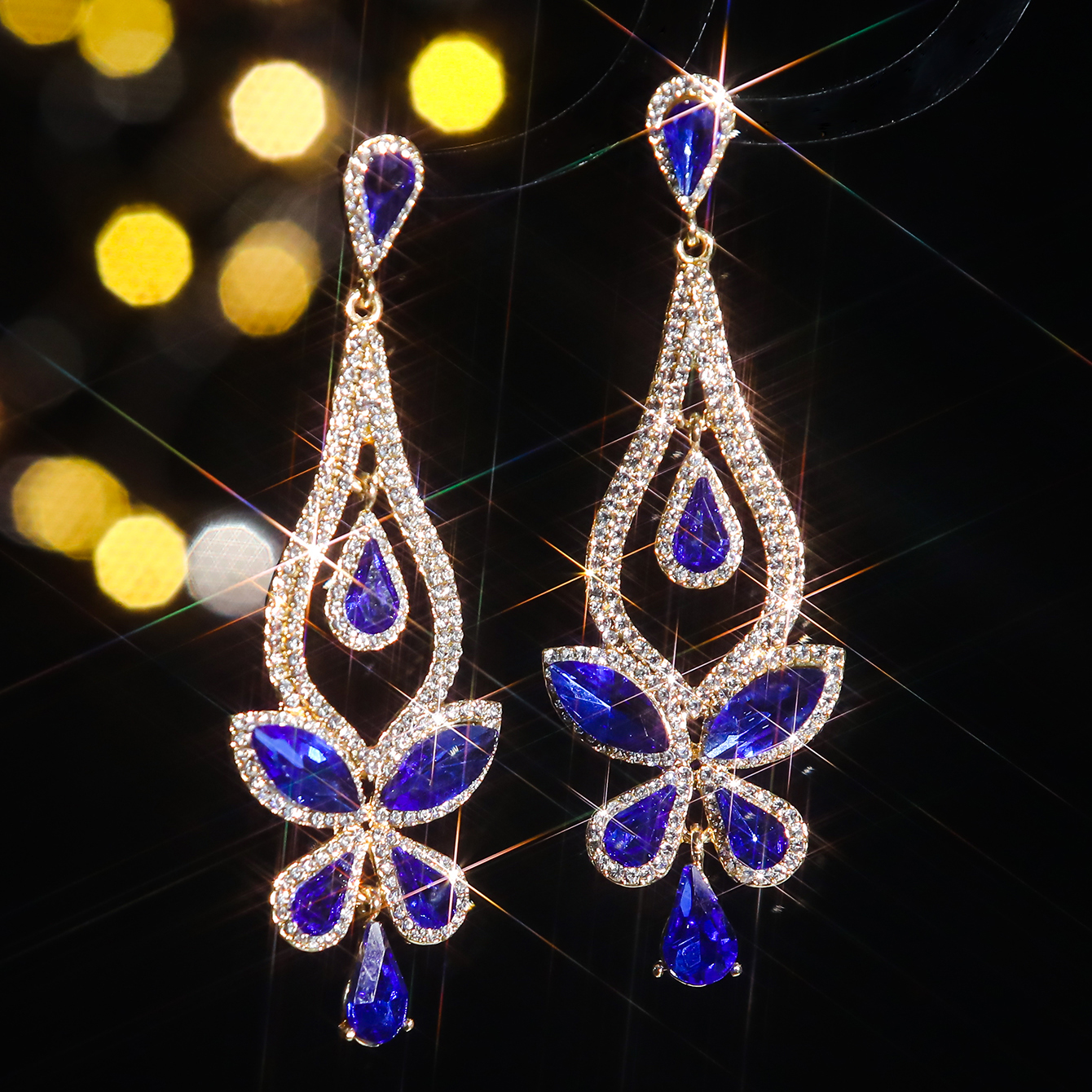 1 Pair Elegant Flower Inlay Alloy Rhinestones Zircon Drop Earrings display picture 3