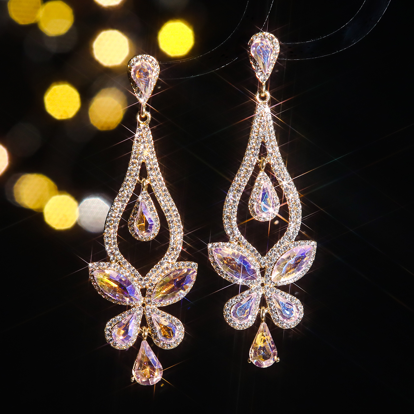 1 Pair Elegant Flower Inlay Alloy Rhinestones Zircon Drop Earrings display picture 4