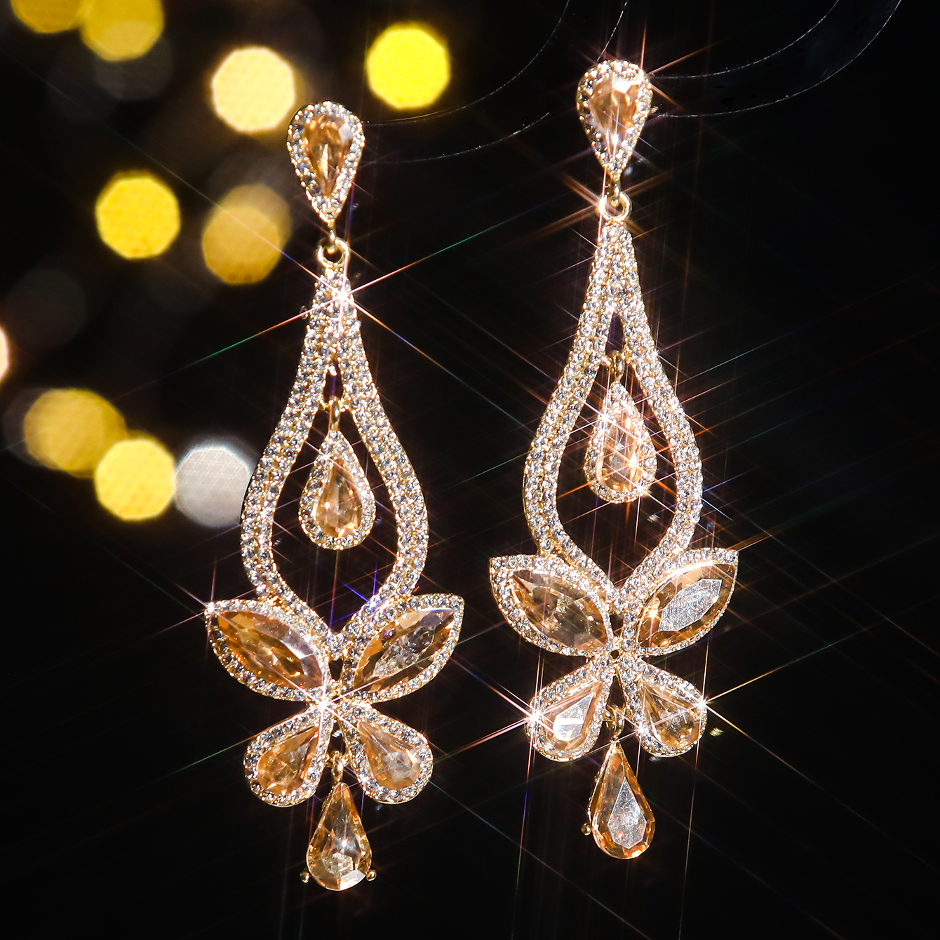 1 Paire Élégant Fleur Incruster Alliage Strass Zircon Boucles D'oreilles display picture 5